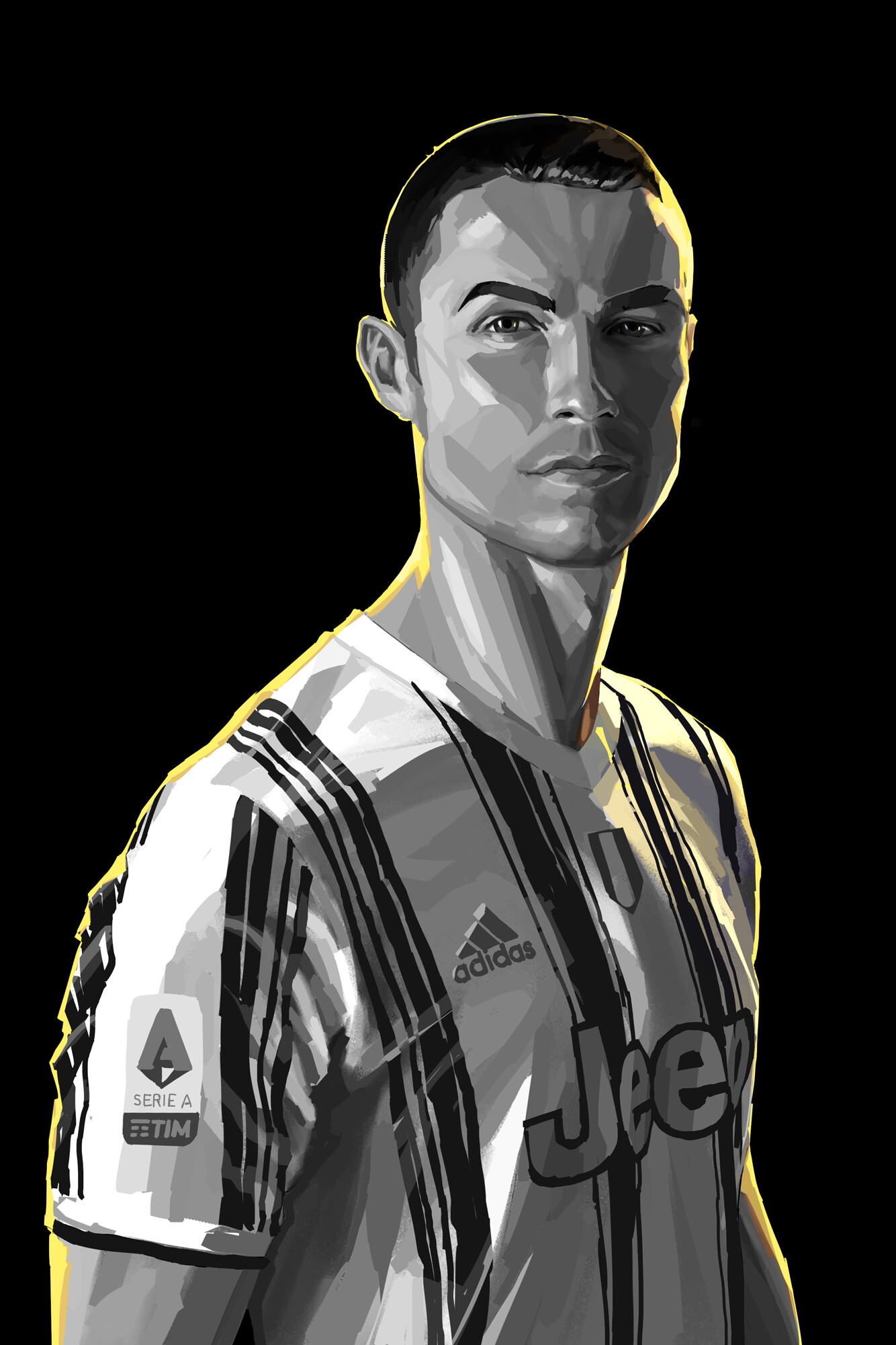 ronaldo football digital art drawing bw