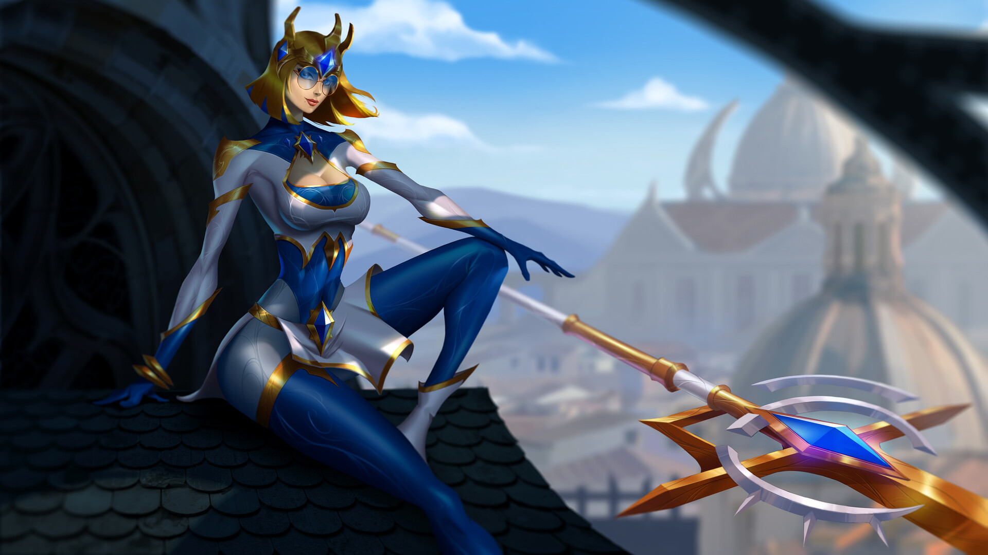 digital art splash art girl heroic on the rooftop