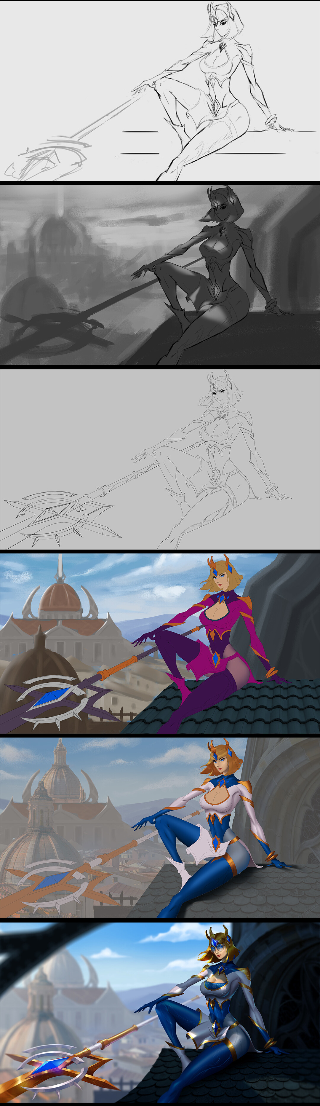 digital art splash art girl heroic on the rooftop work in progress